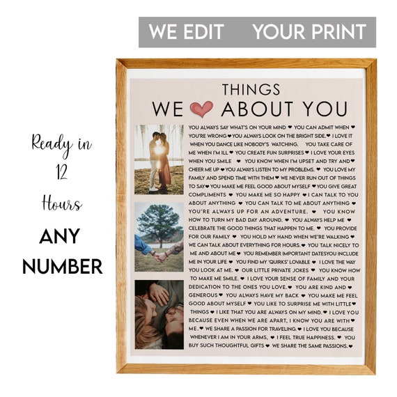 Things We Love About You Three Photo Keepsake List Art Poster