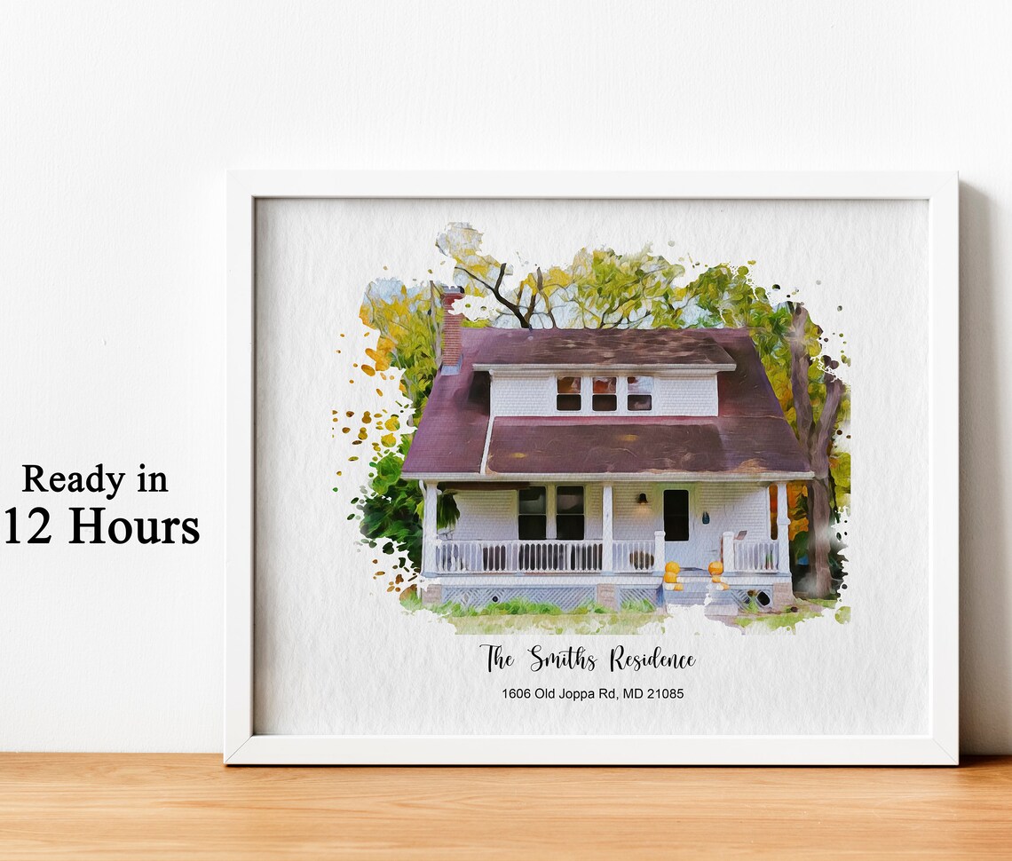 Custom Watercolor House Portrait Personalized Family Home Art Poster