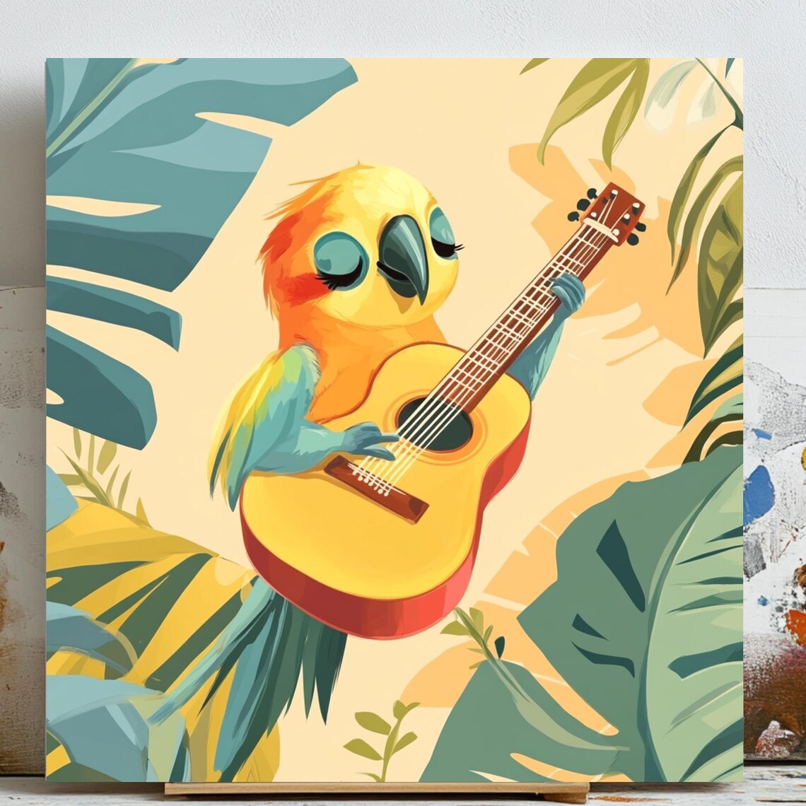 Parrot Guitar Wall Art, Modern Home Decor