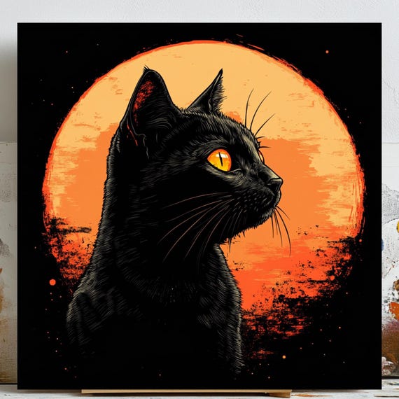 Black Cat Moon Celestial Gothic Modern Decor