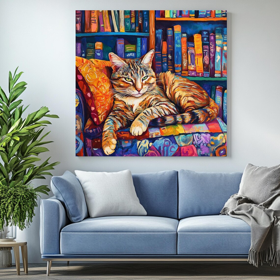 Cat On Couch, Cozy Reading Room Decor - Image 2