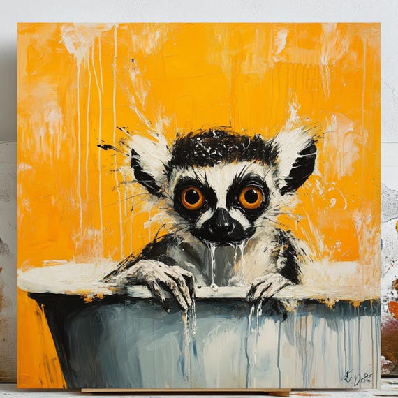 Lemur In Bathtub, Cute Nursery Bathroom Decor
