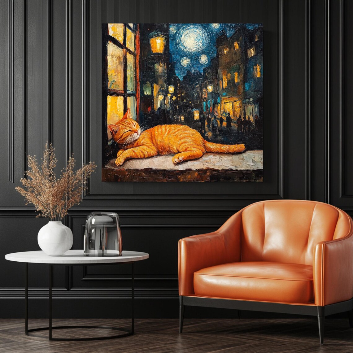 Ginger Cat Starry Night Print, Van Gogh Style - Image 3