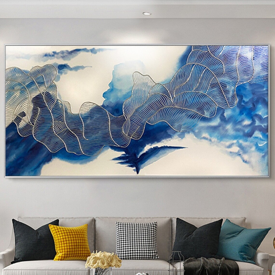 Silver Line Abstract Clouds, Modern Wall Art Print