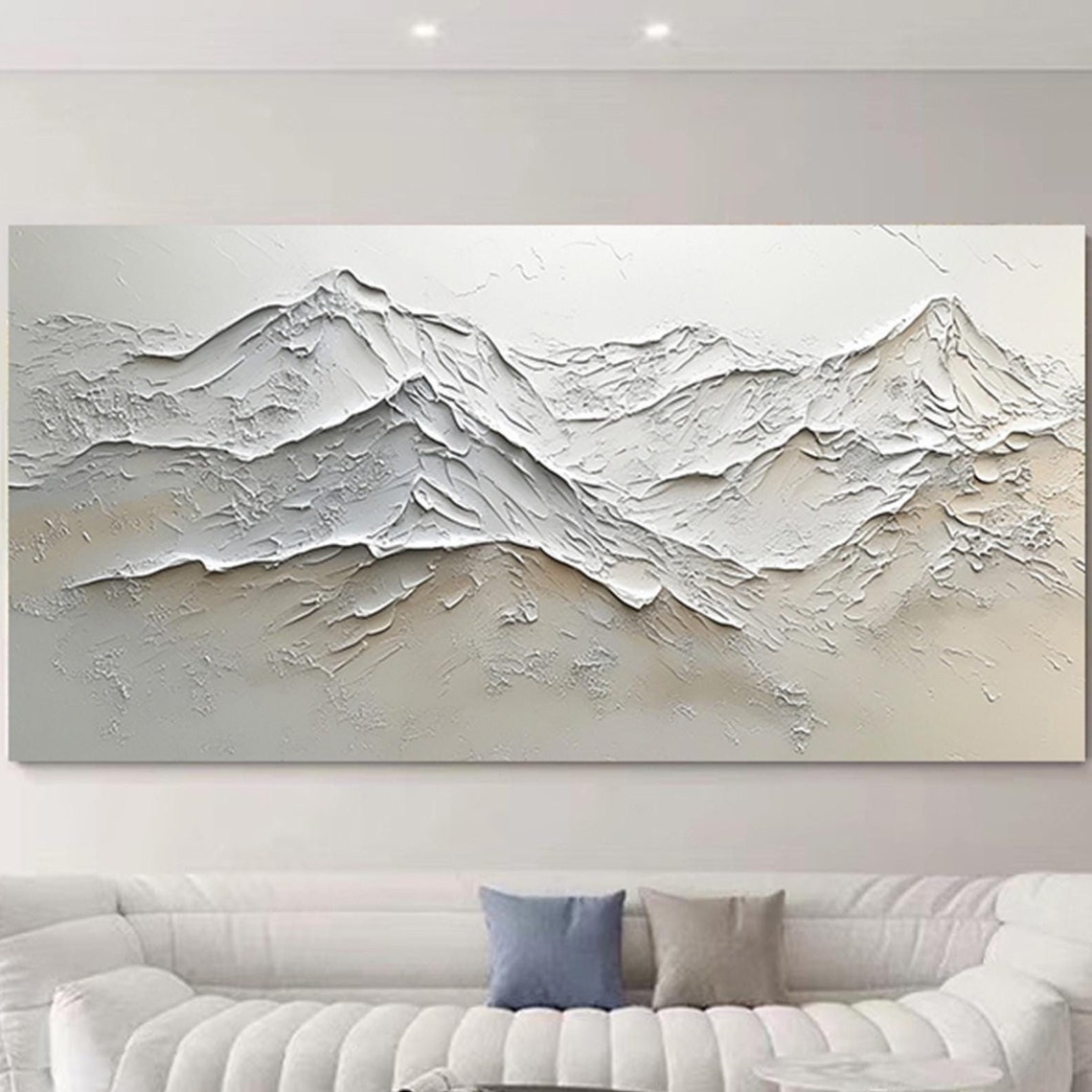 White Snow Mountain Range 3D Textured Minimalist Panoramic Poster