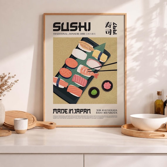 Sushi Art Print, Japanese Foodie Poster