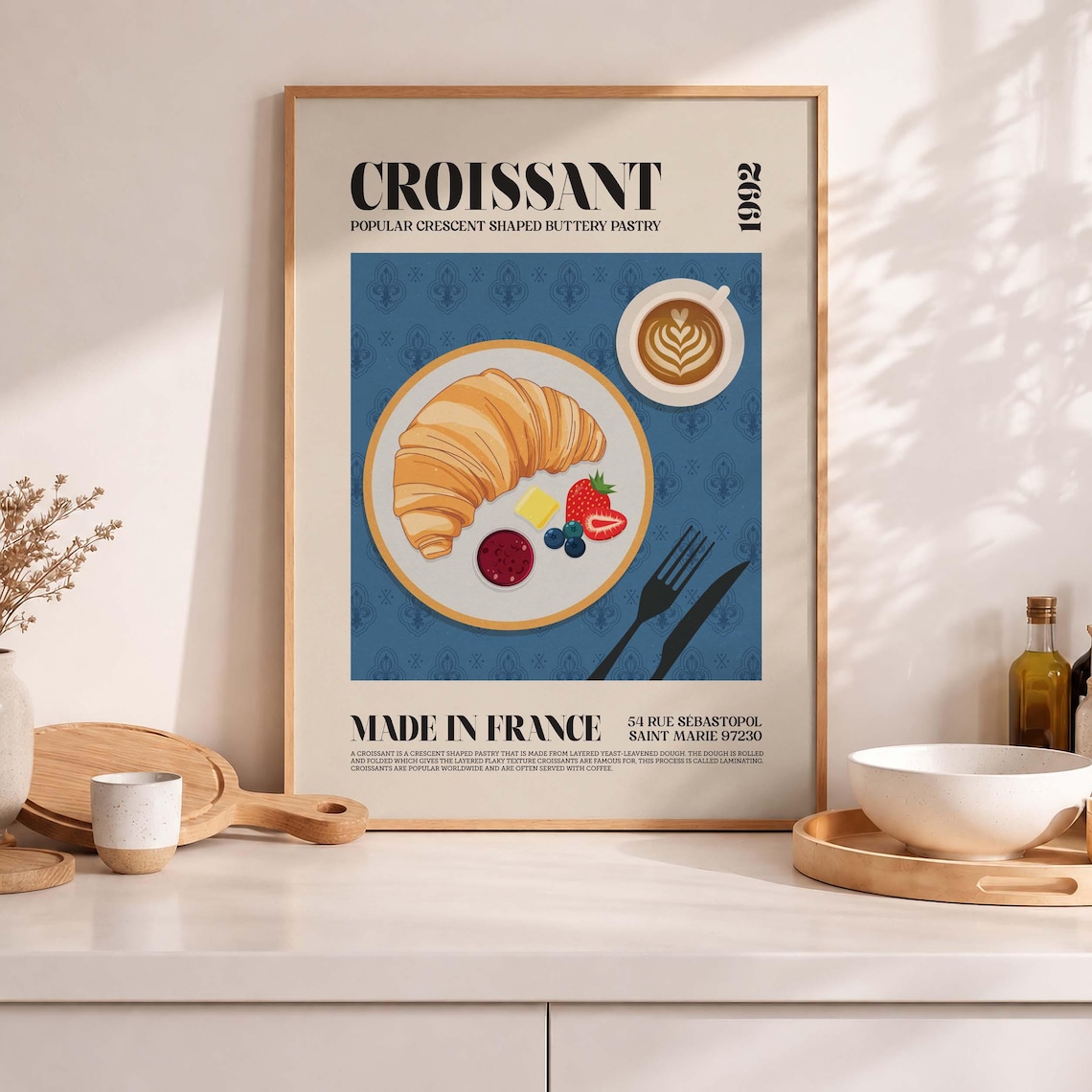 Croissant Art Print, French Pastry Illustration