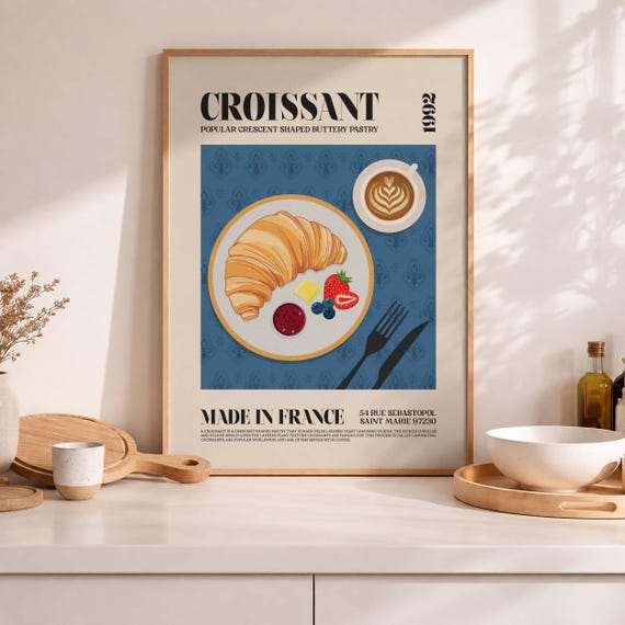 Croissant Art Print, French Pastry Illustration