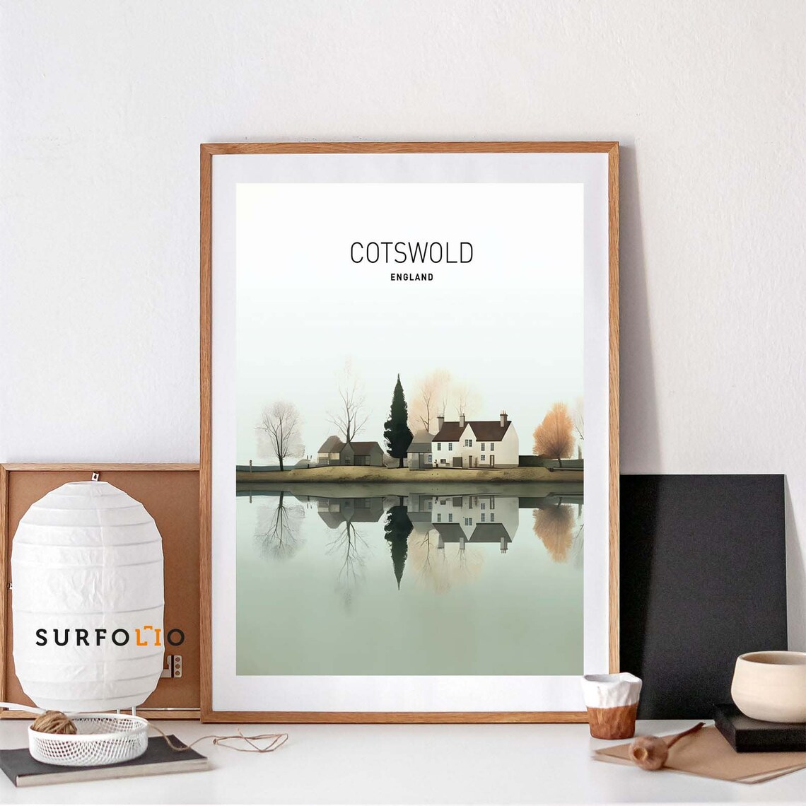 Cotswolds England Village, Minimalist Landscape Illustration