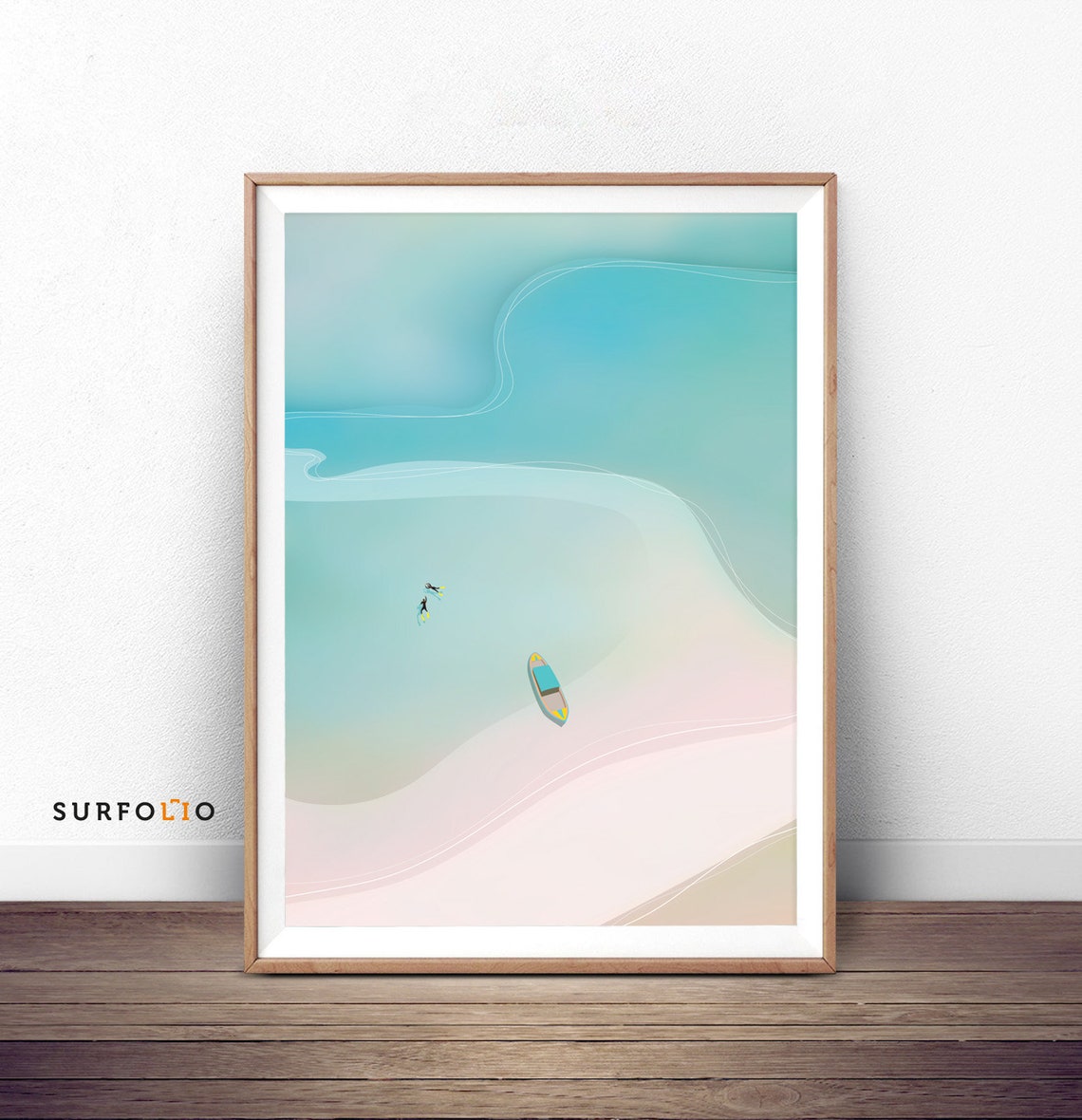 Aerial Ocean Waves Snorkeling Beach Paradise Minimalist Poster