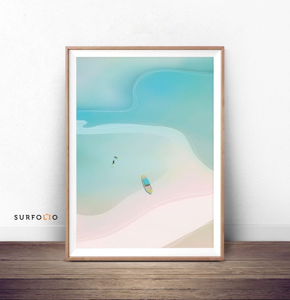 Aerial Ocean Waves Snorkeling Beach Paradise Minimalist Poster