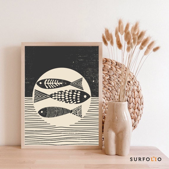 Boho Fish Art Print Mid Century Modern Sea Poster Digital Download