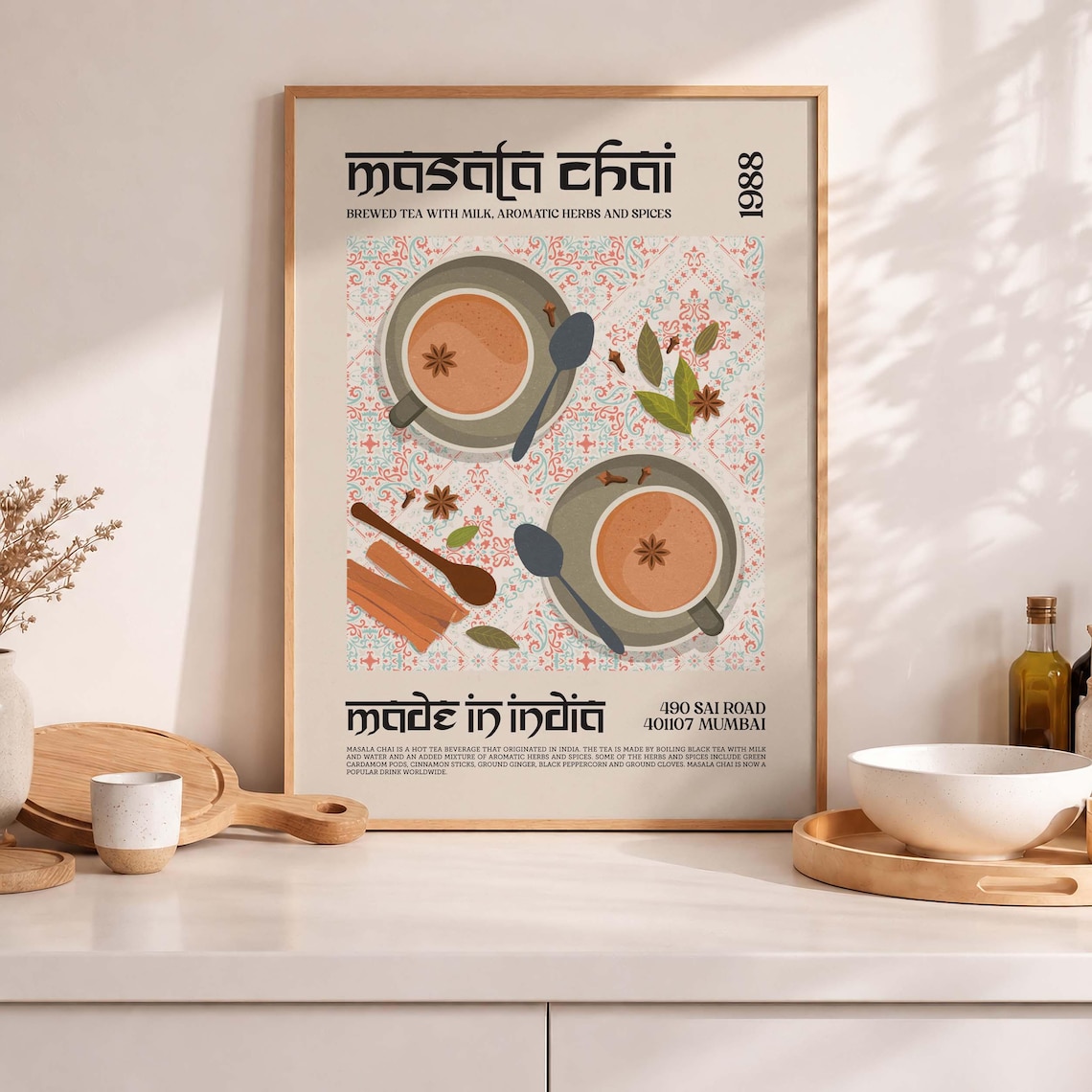 Masala Chai Indian Tea Poster, Mumbai Food Art