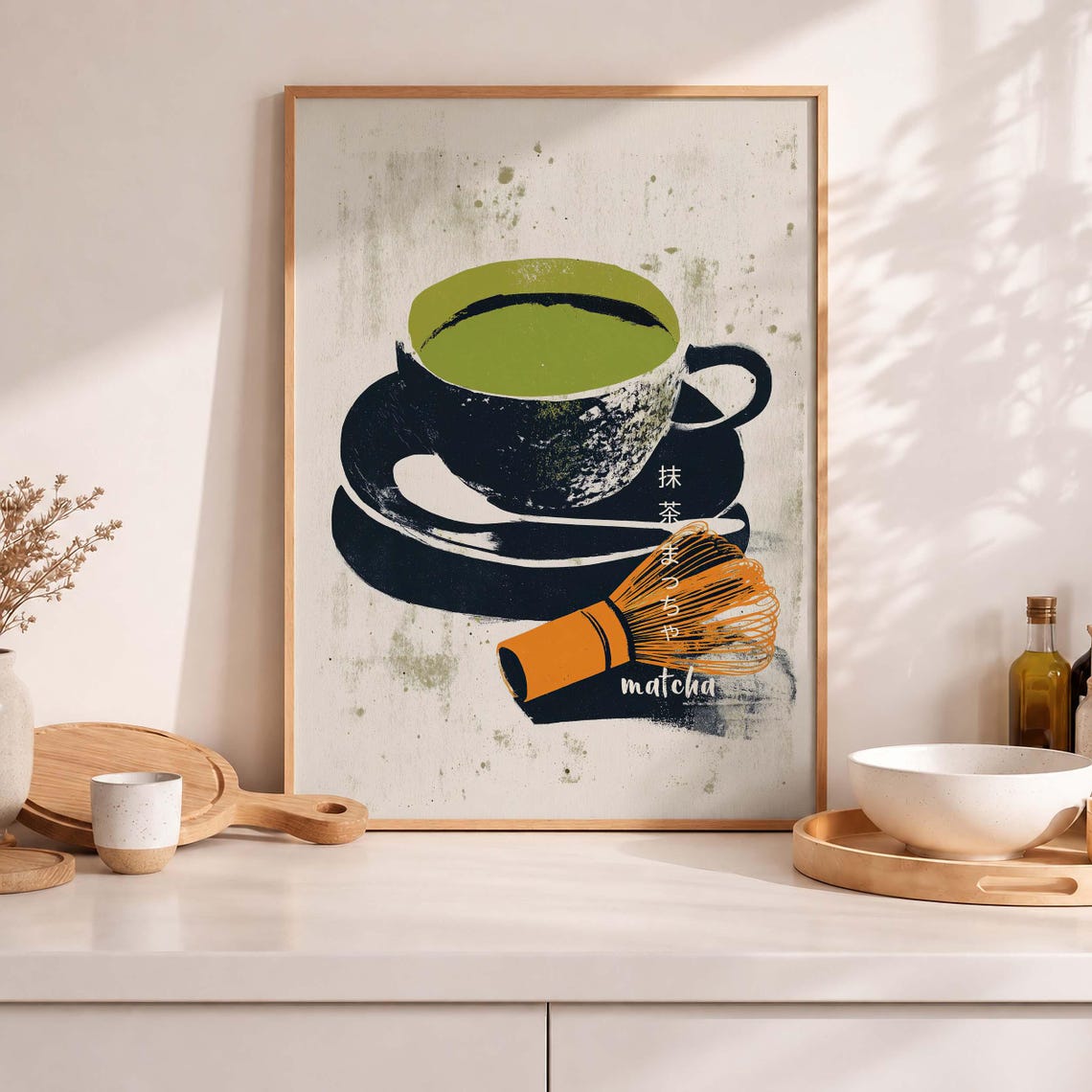 Matcha Tea Ceremony Black Cup Japanese Whisk Kitchen Decor Poster
