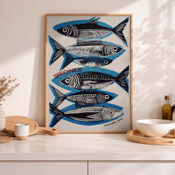 Vintage Sardine Print Portugal Fish Wall Art Digital Download