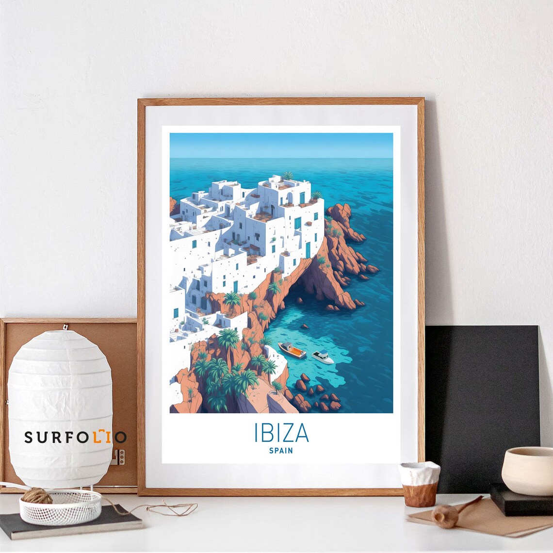 Ibiza Spain Coastal Travel Poster, Mediterranean Boho