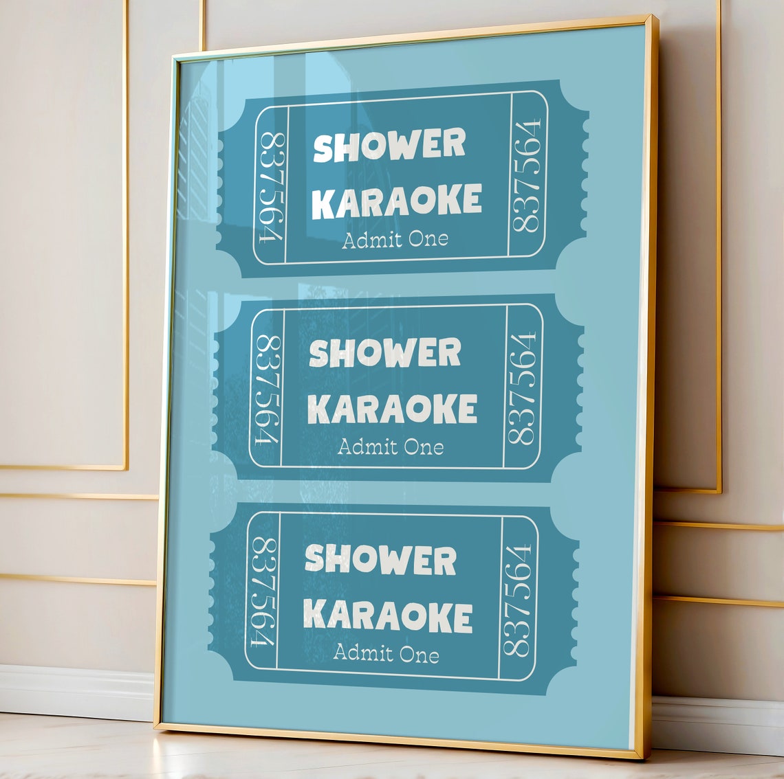 Shower Karaoke Admit One Retro Blue Ticket Stub Bar Decor Poster - Image 2