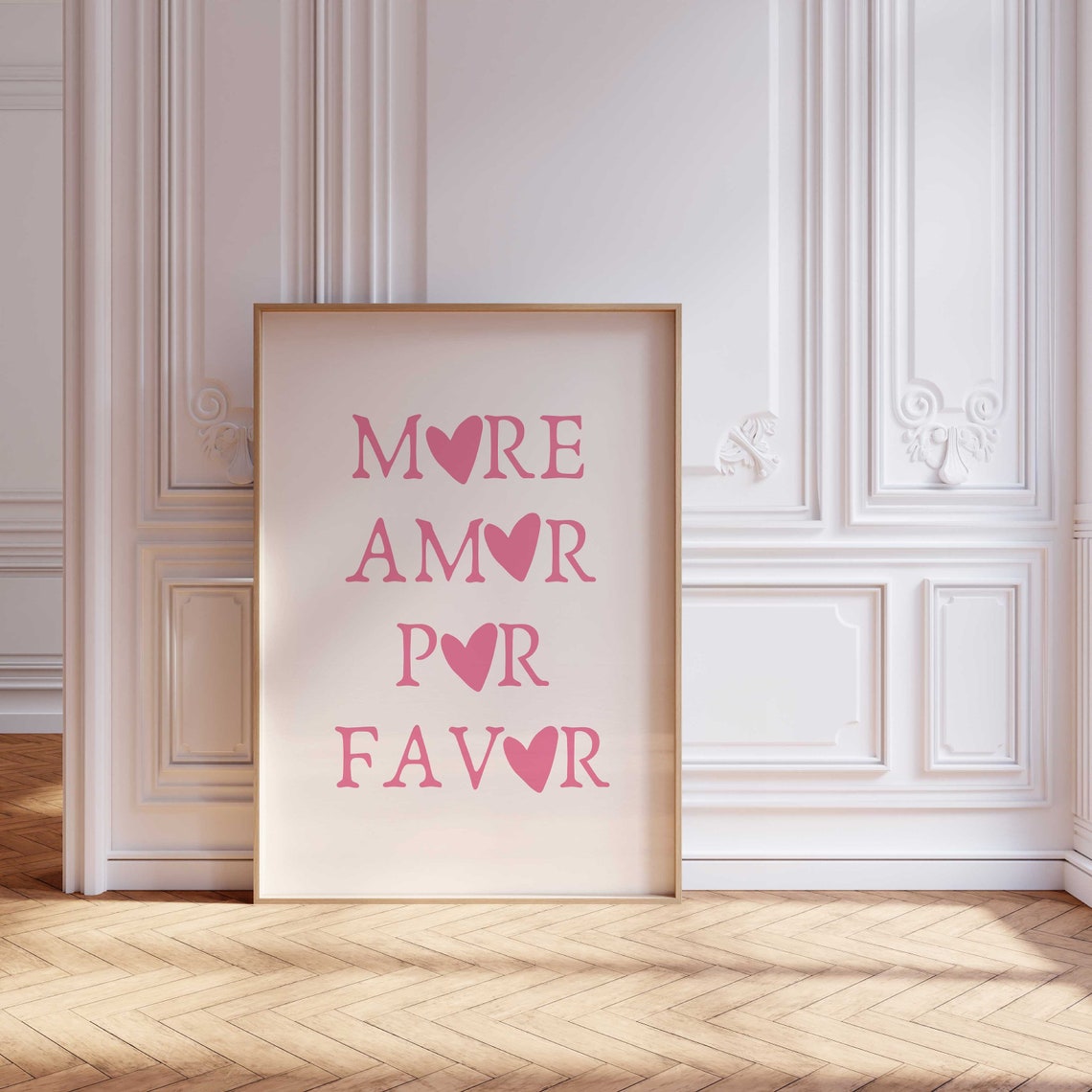More Amor Por Favor Pink Hearts Romantic Spanish Quote Poster