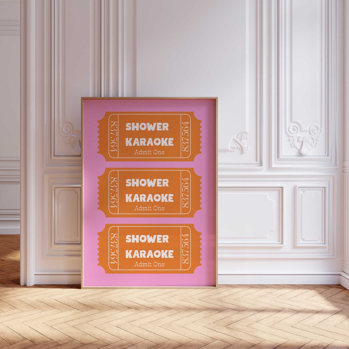Shower Karaoke Admit One Retro Orange Ticket Stub Bar Decor Poster - Image 2