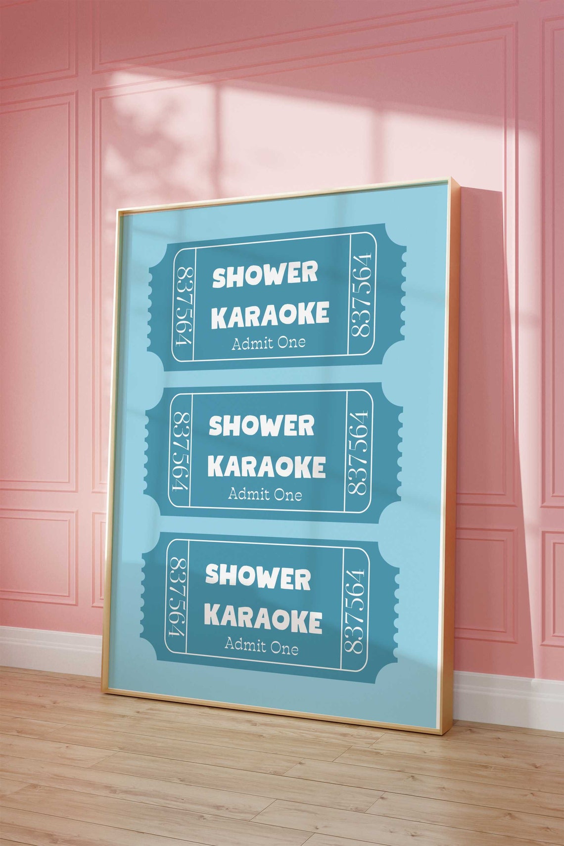 Shower Karaoke Admit One Retro Blue Ticket Stub Bar Decor Poster