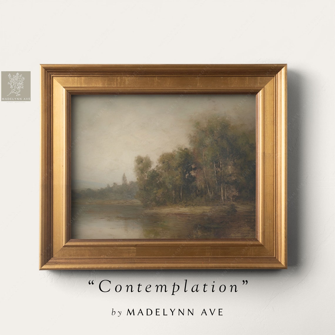Contemplation Moody Lakeside Willow Trees Oil Painting Poster