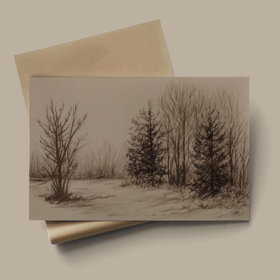 Vintage Winter Pine Forest Sketch Sepia Toned Neutral Poster - Image 3