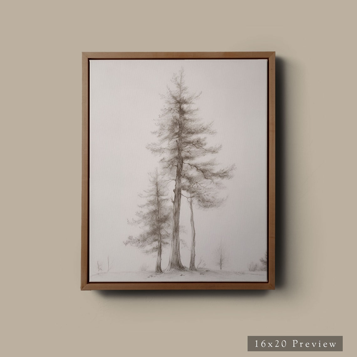 Sepia Pine Tree Sketch Single Tall Pine Cabin Forest Art Poster - Image 4