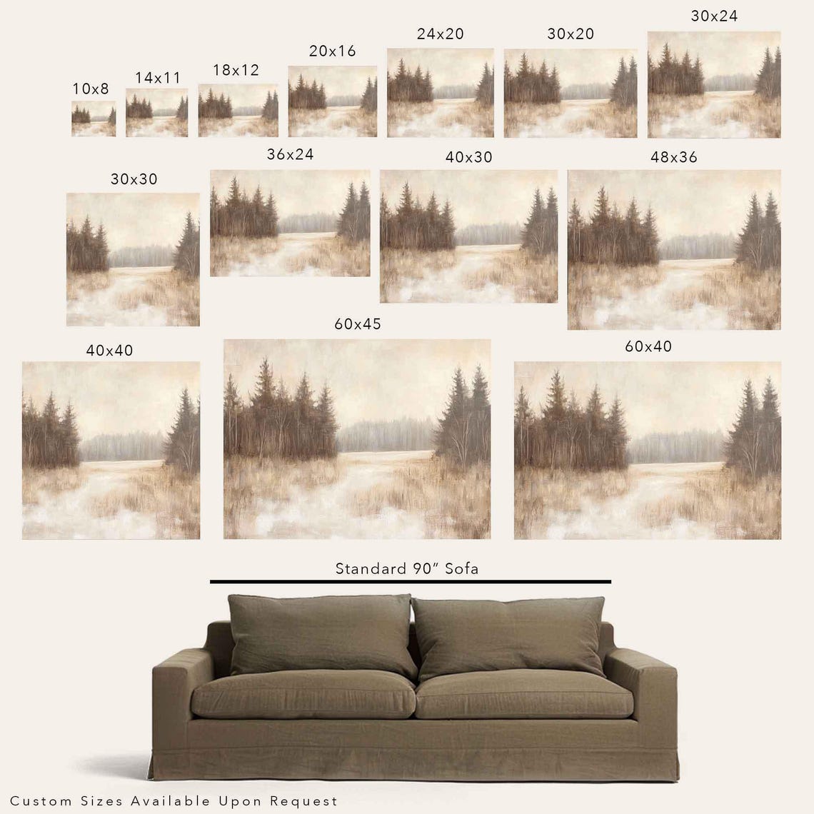 Winter Forest Clearing Pines And Birch Neutral Landscape Poster - Image 2