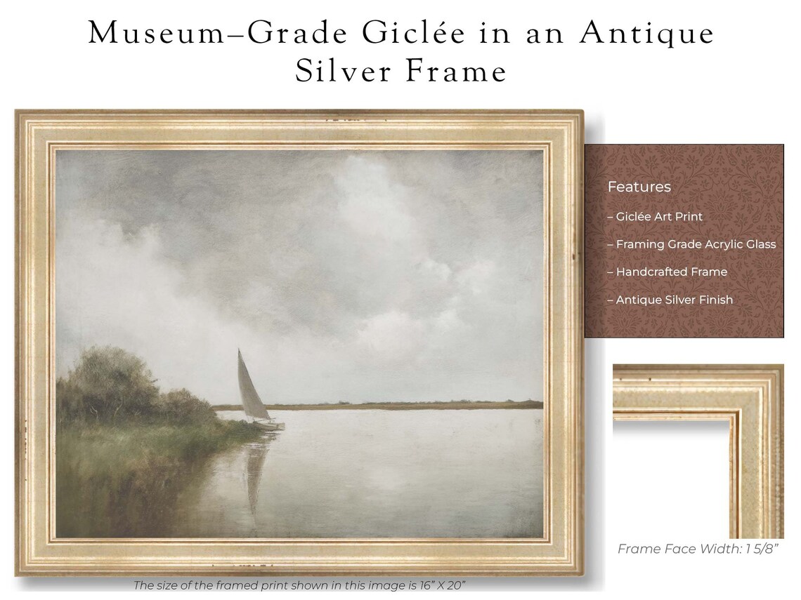 Vintage Lakeside Sailboat Art Print, Coastal Lake - Image 2