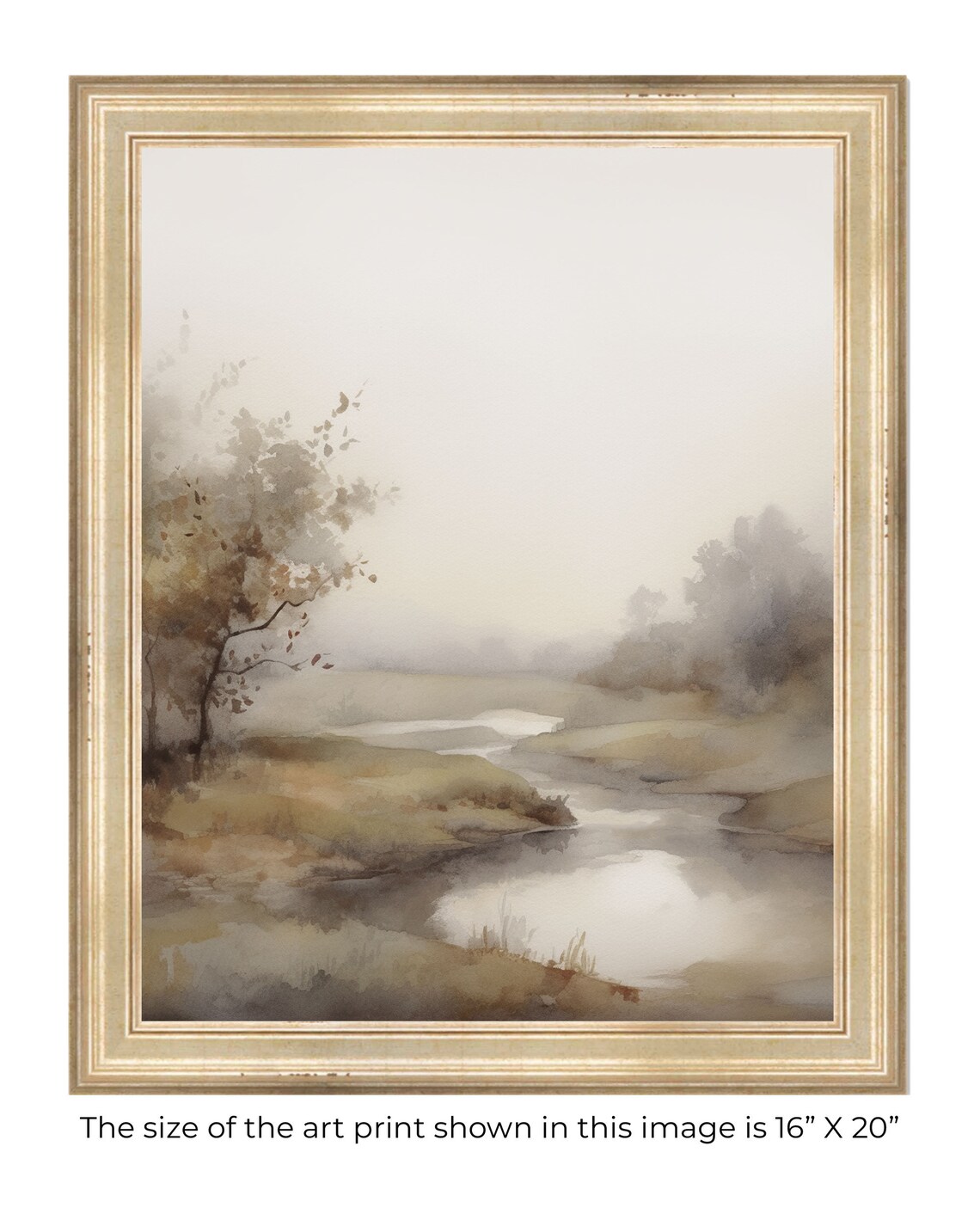 Neutral Fall Landscape, Abstract Watercolor Art Print - Image 2