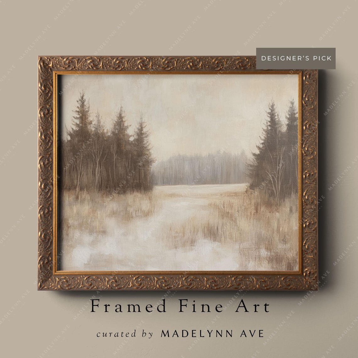 Winter Forest Clearing Pines And Birch Neutral Landscape Poster