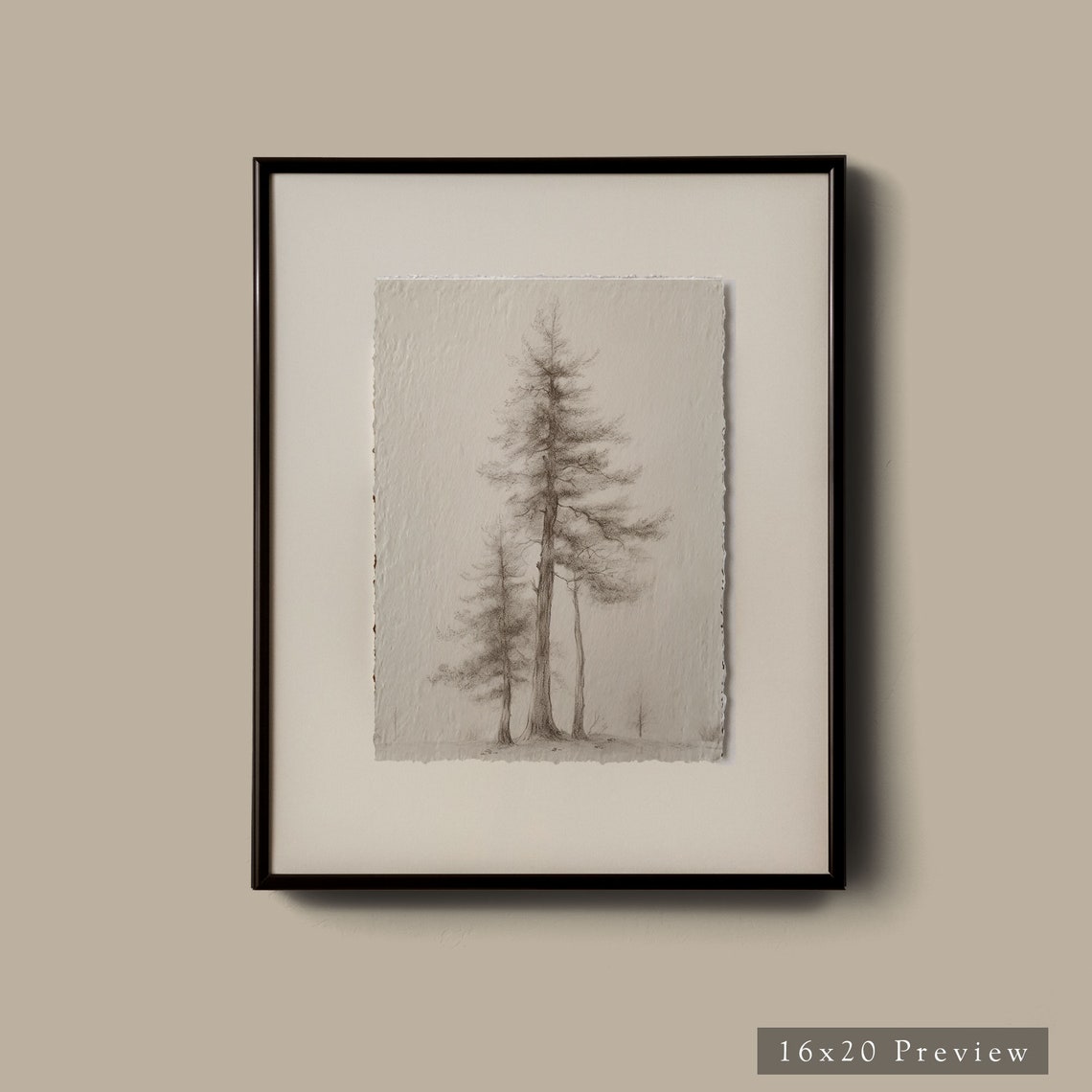 Sepia Pine Tree Sketch Single Tall Pine Cabin Forest Art Poster - Image 5