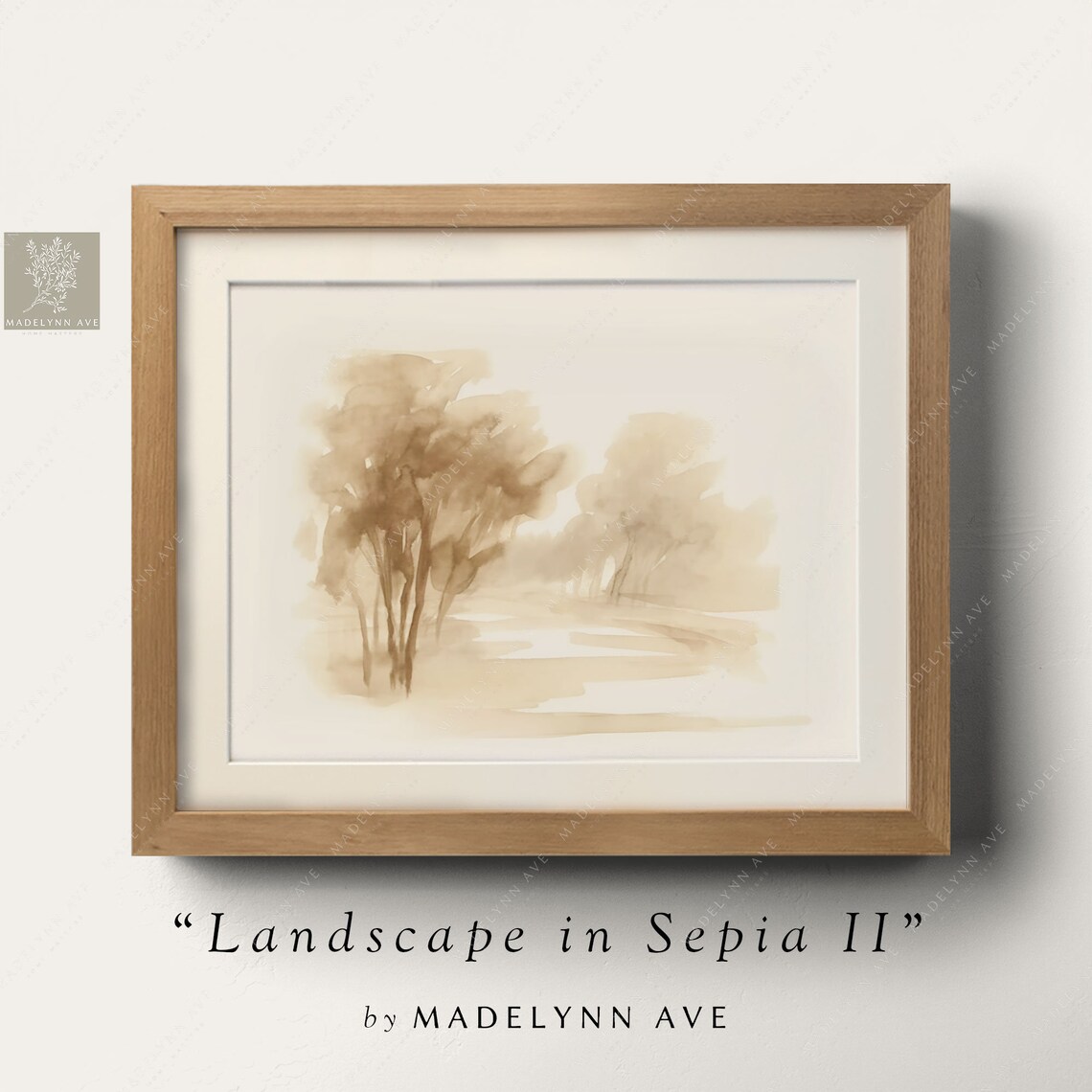 Sepia Minimalist Watercolor Landscape Nature Scene Art Poster