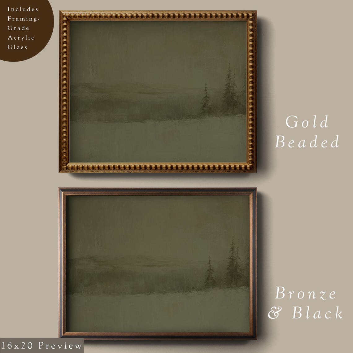 Winter Green Landscape Art Print Framed Unframed Moody Christmas Wall Art Snowy Woods And Pines Scene Modern Minimalist Home Decor - Image 4