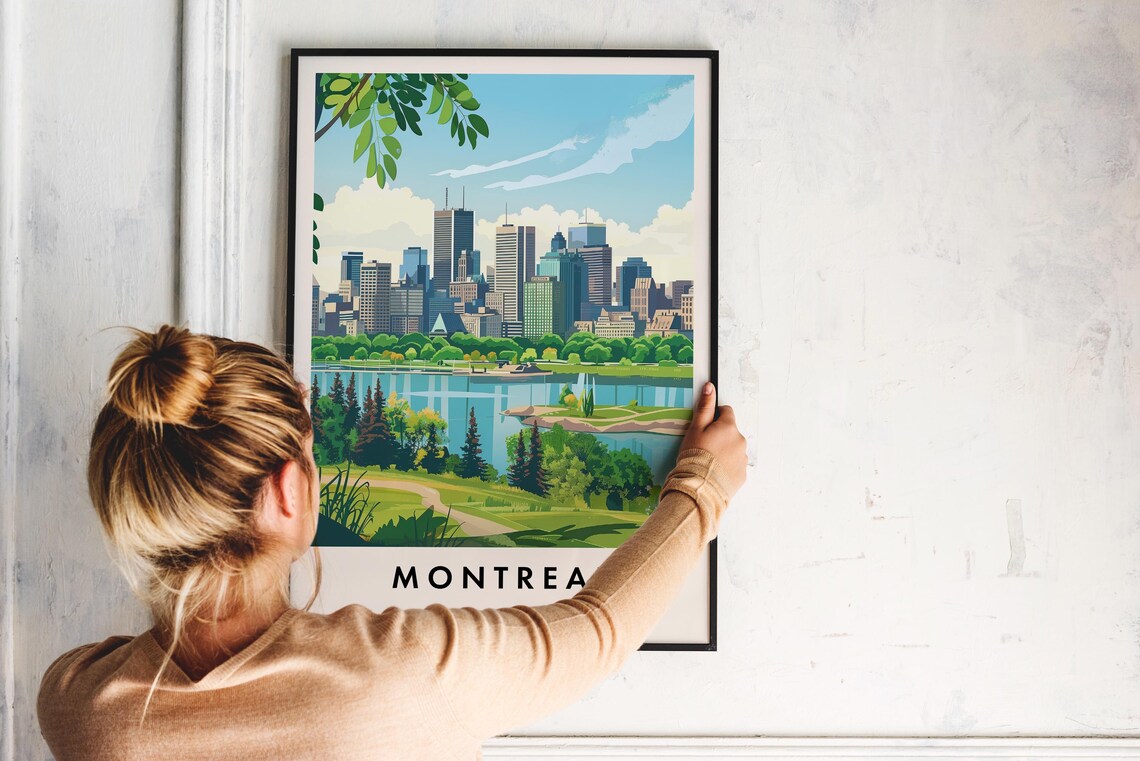 Montreal Canada Skyline Park View Vintage Illustration Poster - Image 2