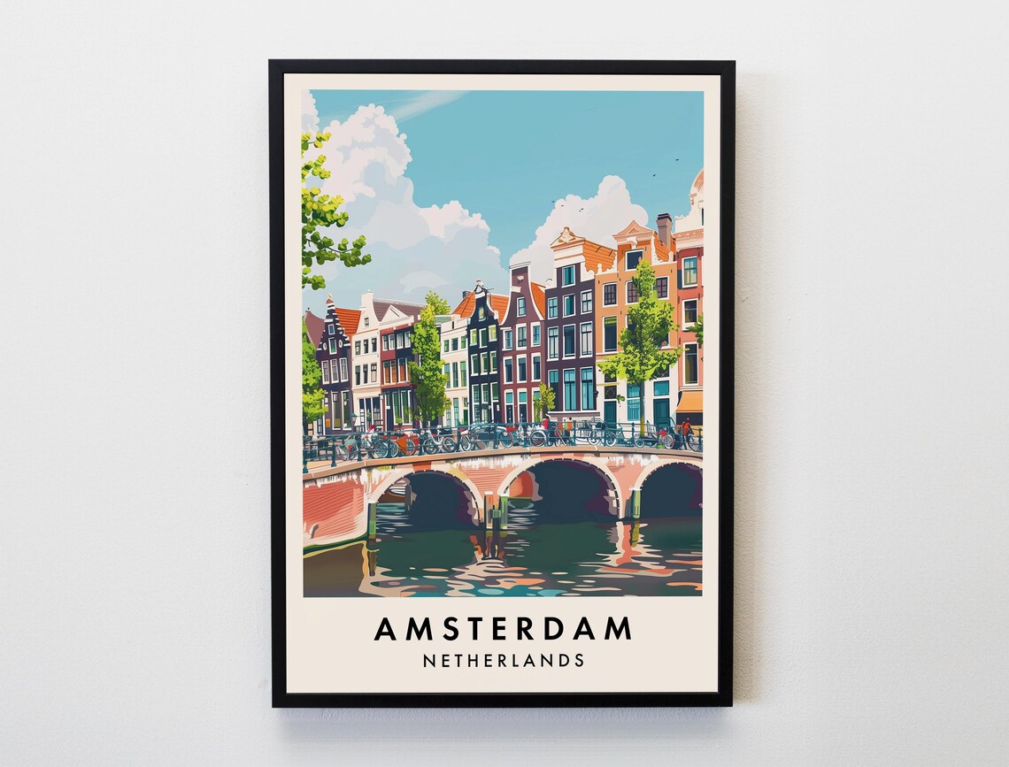 Amsterdam Travel Poster, Holland Netherlands City