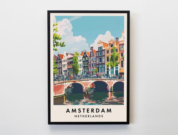 Amsterdam Travel Poster, Holland Netherlands City