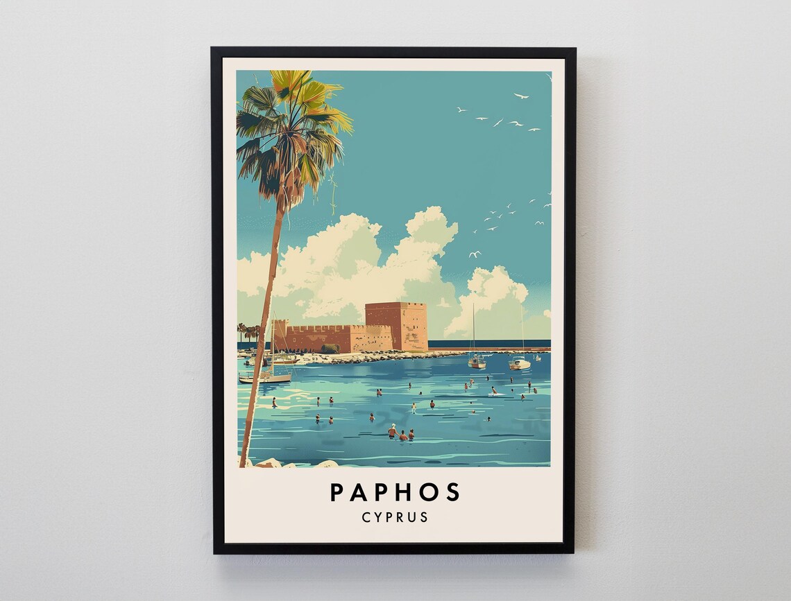 Paphos Travel Print, Cyprus Travel Poster Art
