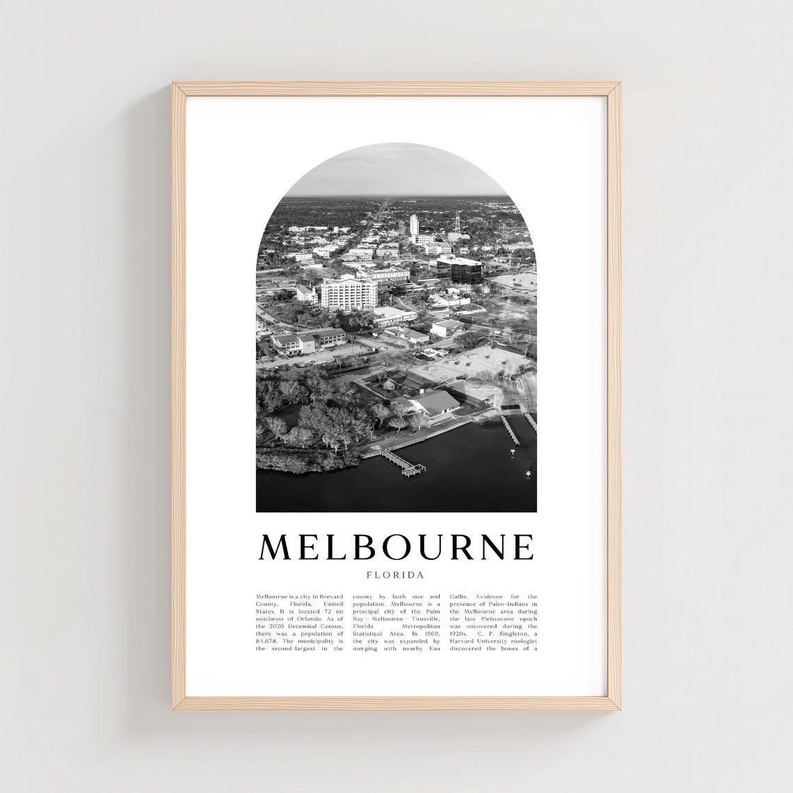 Melbourne Florida Black and White Aerial Waterfront Photo Poster