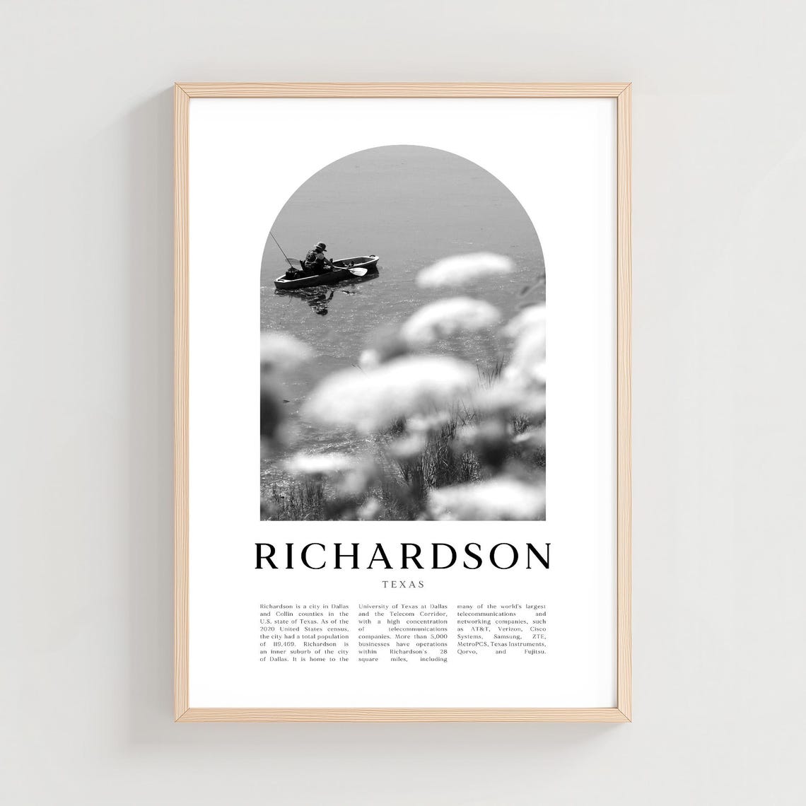 Richardson Texas Fisherman Boat Lake Arch Black and White Poster