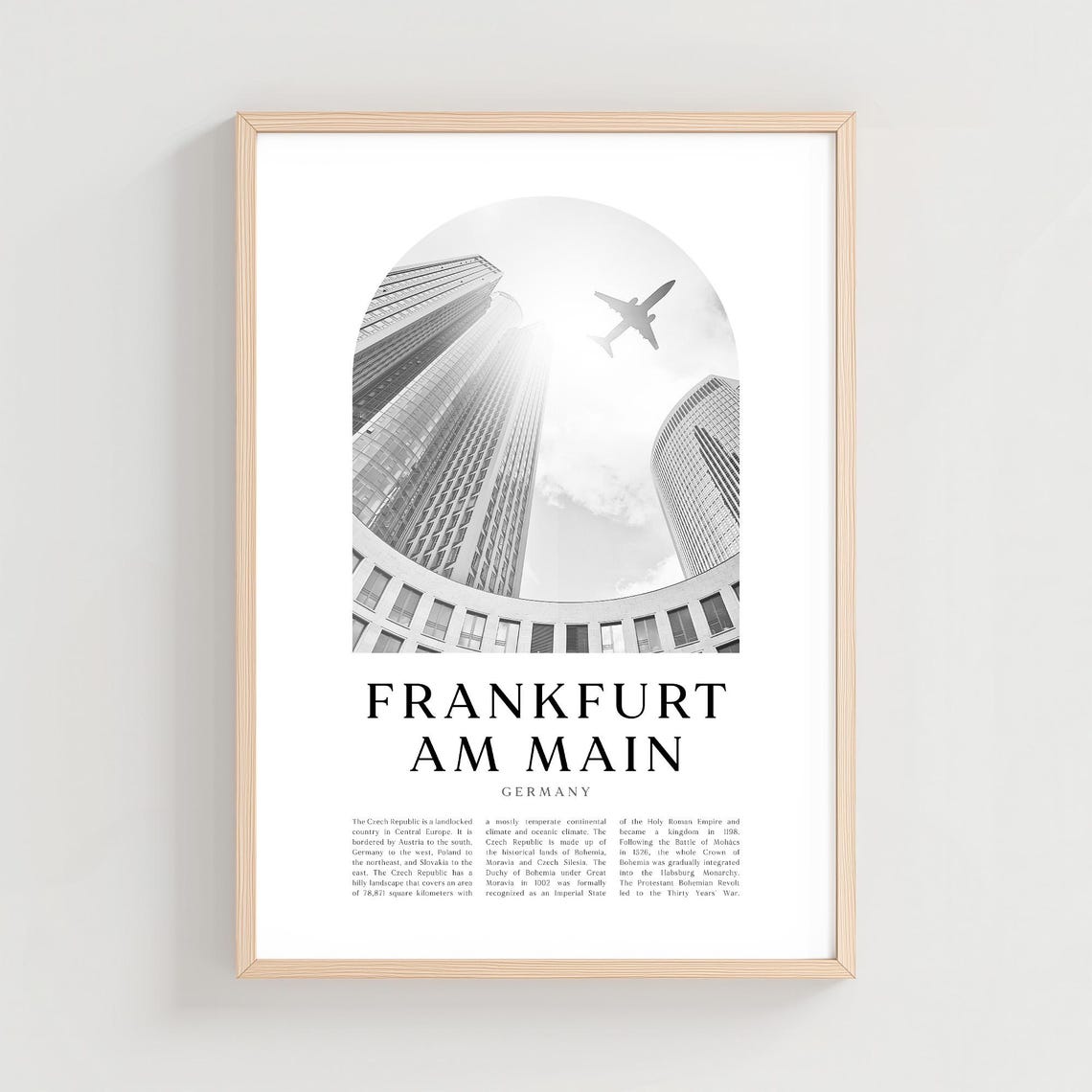 Frankfurt Am Main Black Skyscrapers And Airplane City Poster