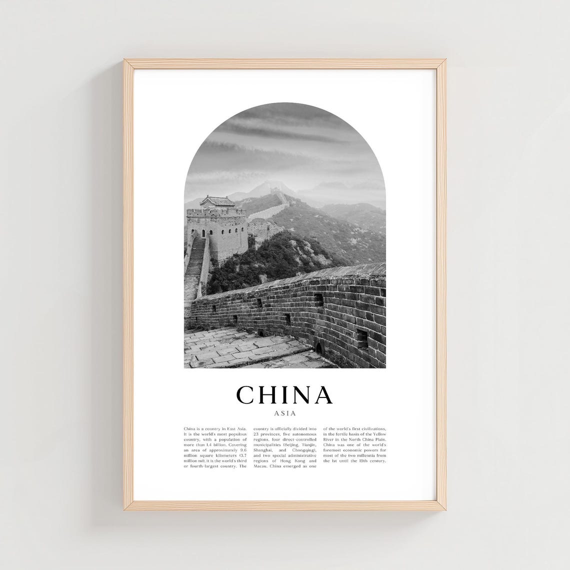 Great Wall of China Black and White Photography Travel Wall Art