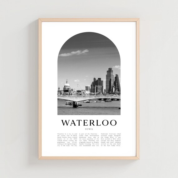 Waterloo Iowa Cityscape Arch Vintage Black and White Photo Poster