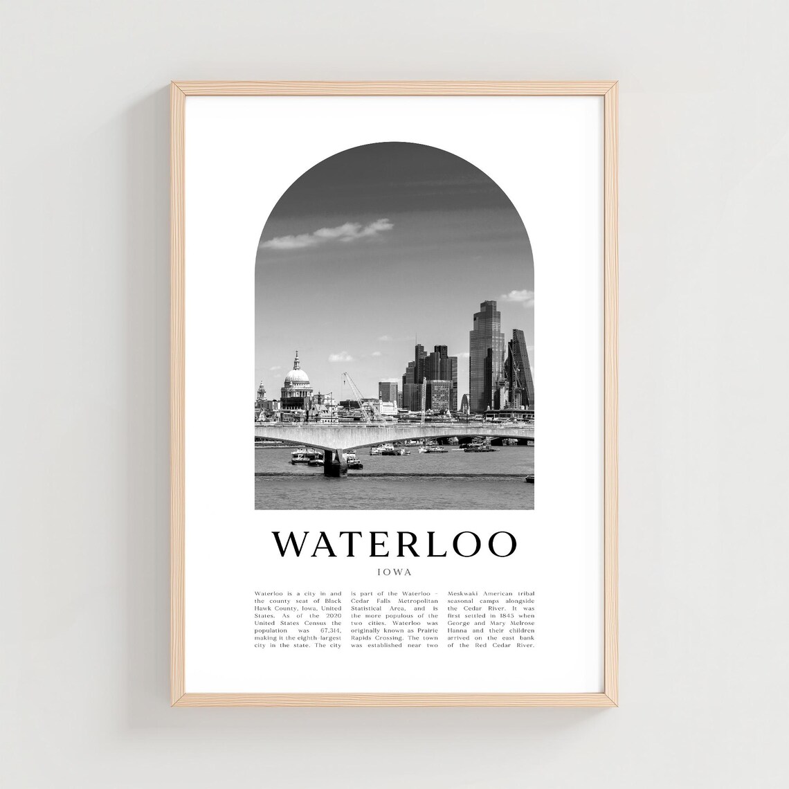 Waterloo Iowa Cityscape Arch Vintage Black and White Photo Poster