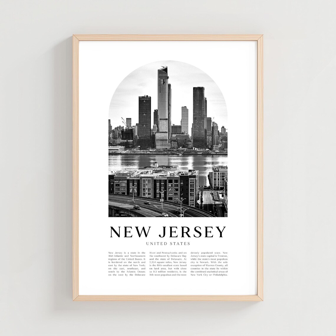 New Jersey United States Black and White Skyline Photo Travel Poster