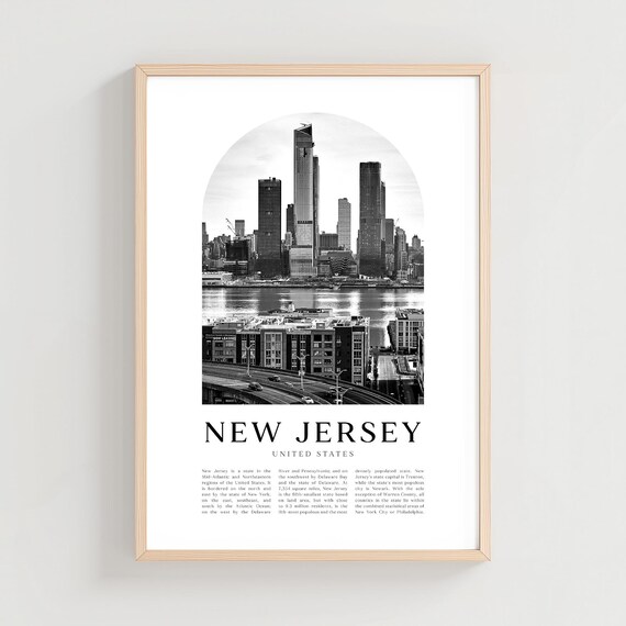 New Jersey United States Black and White Skyline Photo Travel Poster