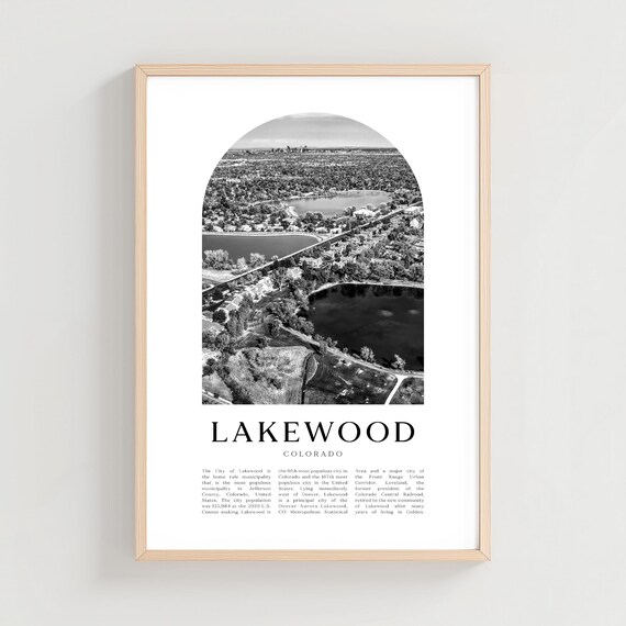 Lakewood Colorado Black and White Aerial Lake Photo Travel Poster