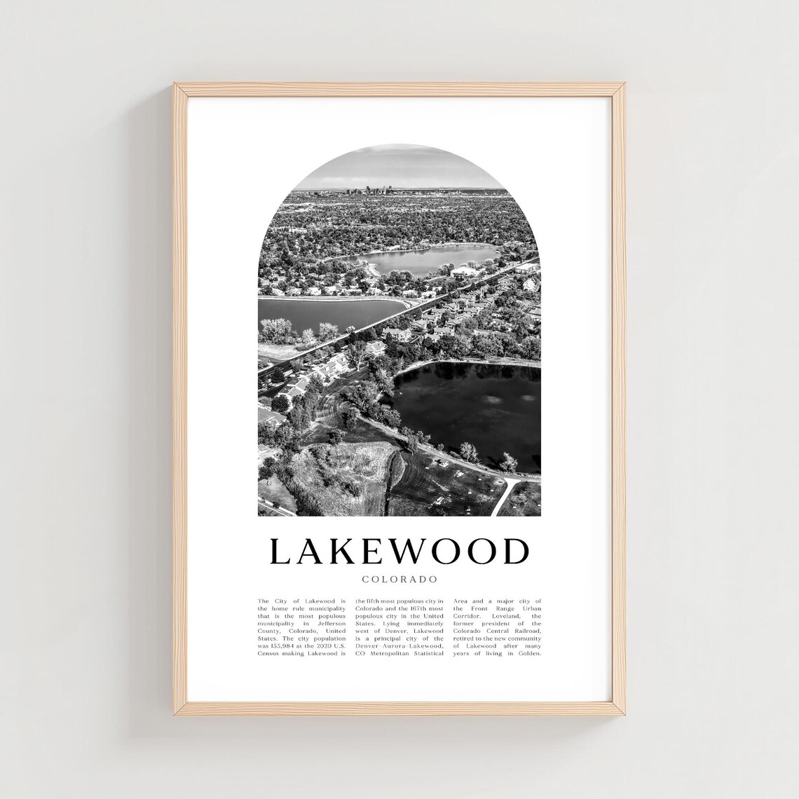 Lakewood Colorado Black and White Aerial Lake Photo Travel Poster