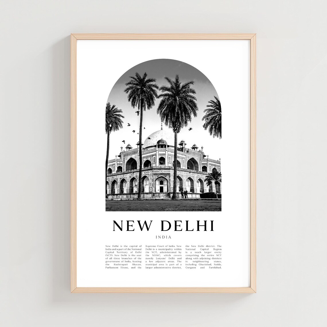 New Delhi India Black and White Arch Landmark City Photo Poster