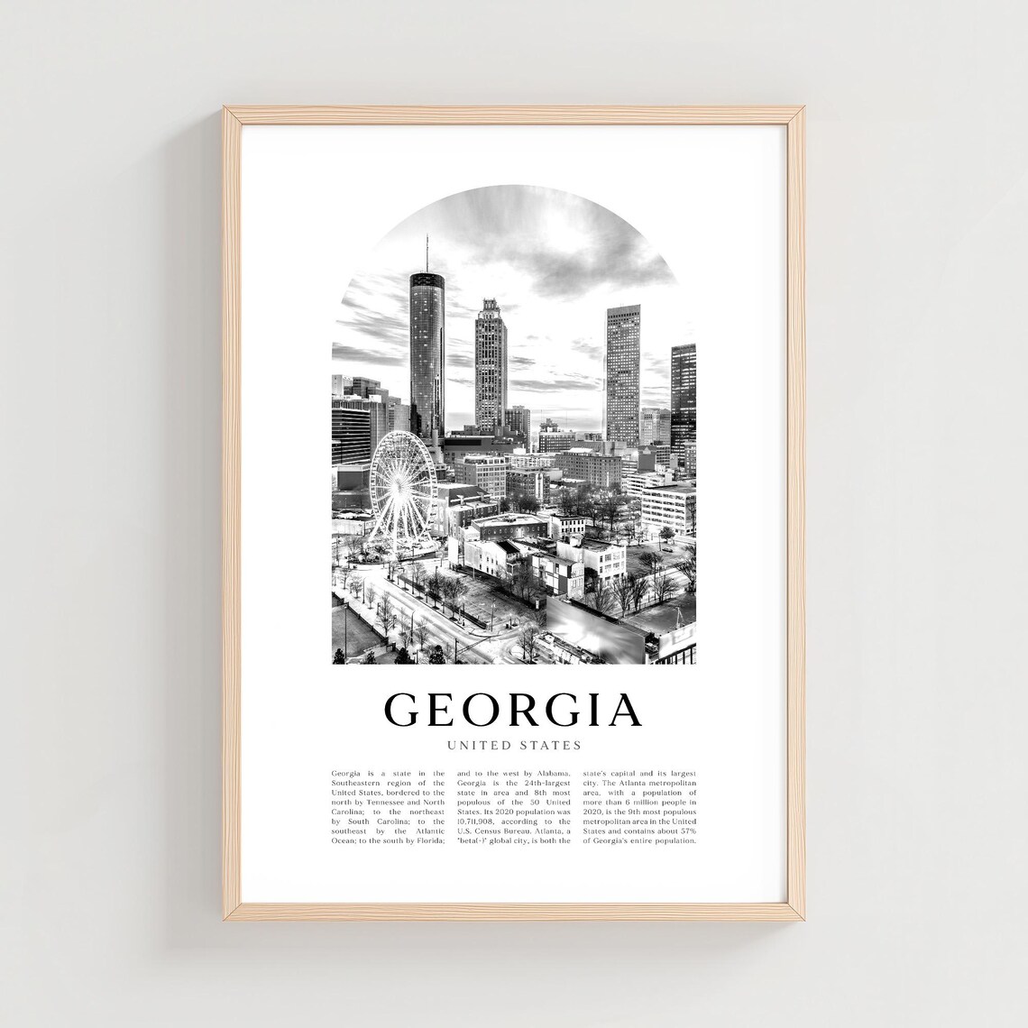 Georgia Atlanta Skyline Ferris Wheel Black White Photo Poster